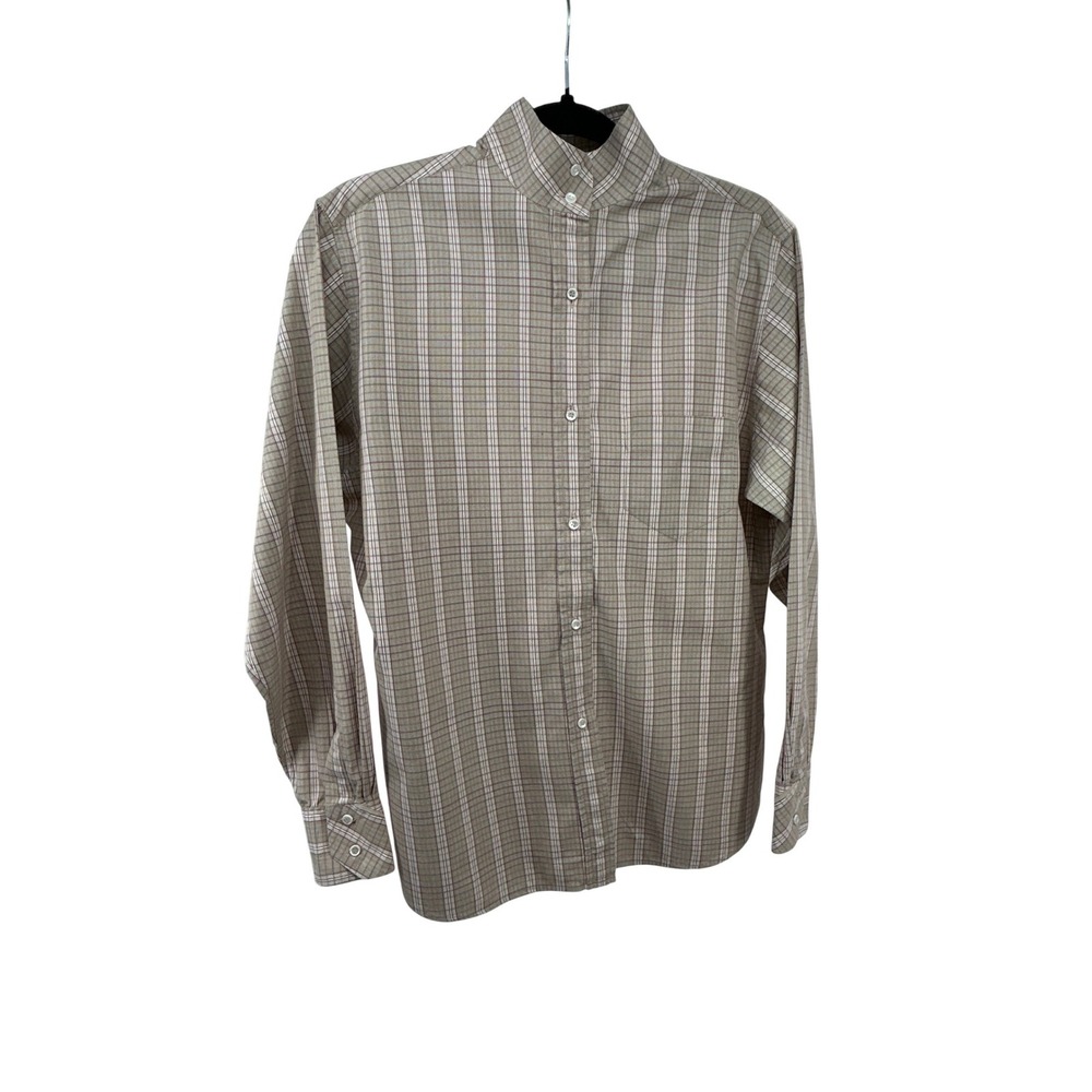 Van Teal Co Equestrian Tan Plaid Collar Button Down Show Shirt Long Sleeve